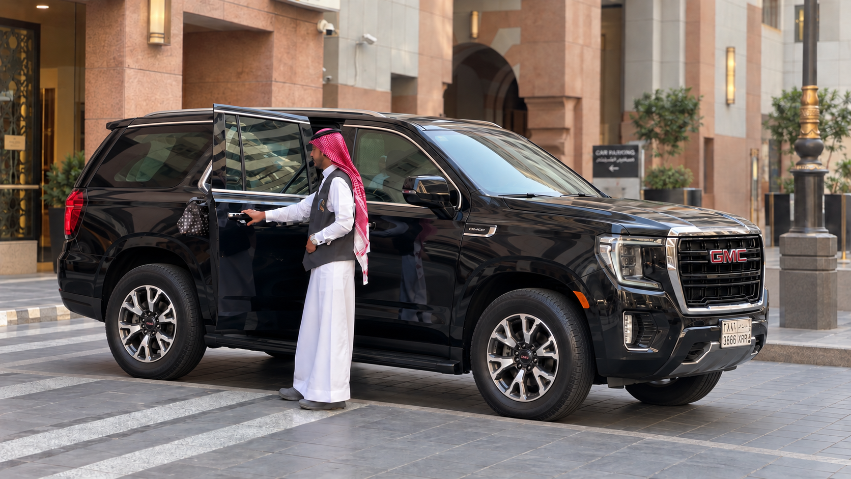 Illustrative private pickup scene in Madinah